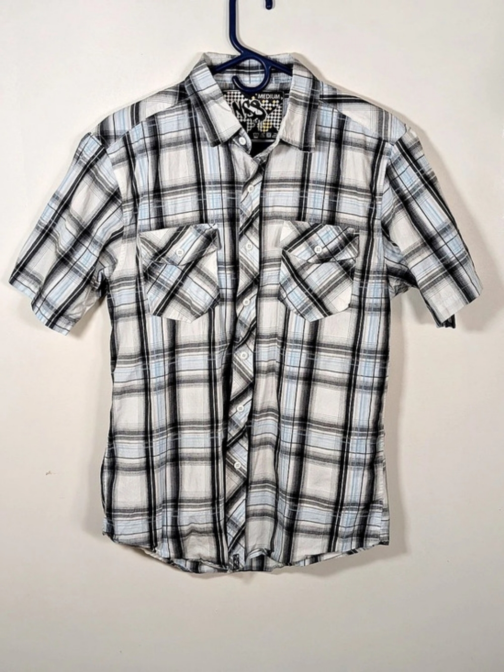 NSS Plaid Short Sleeve Shirt in Gray & Black Size Medium